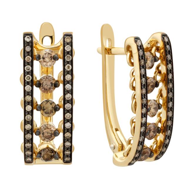 Серьги из жёлтого золота с  "плавающими" бриллиантами (049738)