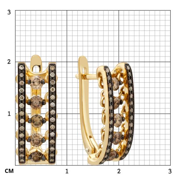 Серьги из жёлтого золота с  "плавающими"  коньячными бриллиантами (049738)