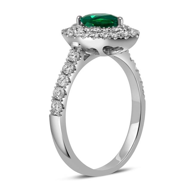 Кольцо из белого золота с бриллиантами и изумрудом (052433)