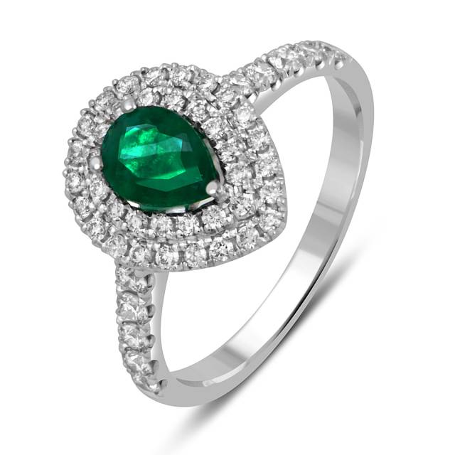 Кольцо из белого золота с бриллиантами и изумрудом (052433)