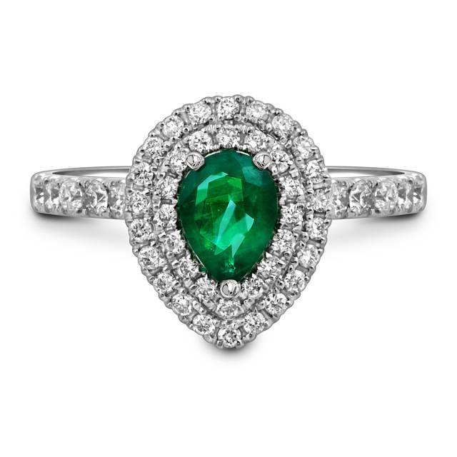 Кольцо из белого золота с бриллиантами и изумрудом (052433)