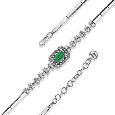 Браслет из белого золота с изумрудом и бриллиантами (061760)