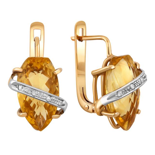 Серьги из жёлтого золота с бриллиантами и цитринами (022089)