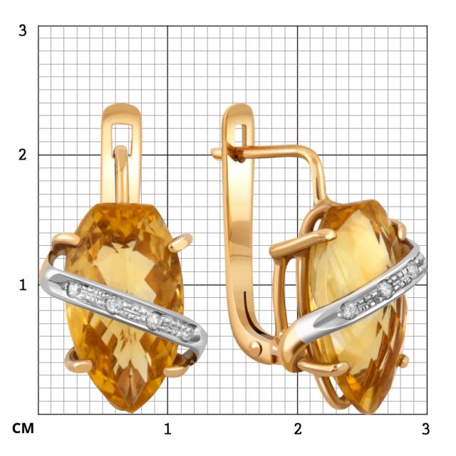 Серьги из жёлтого золота с бриллиантами и цитринами (022089)