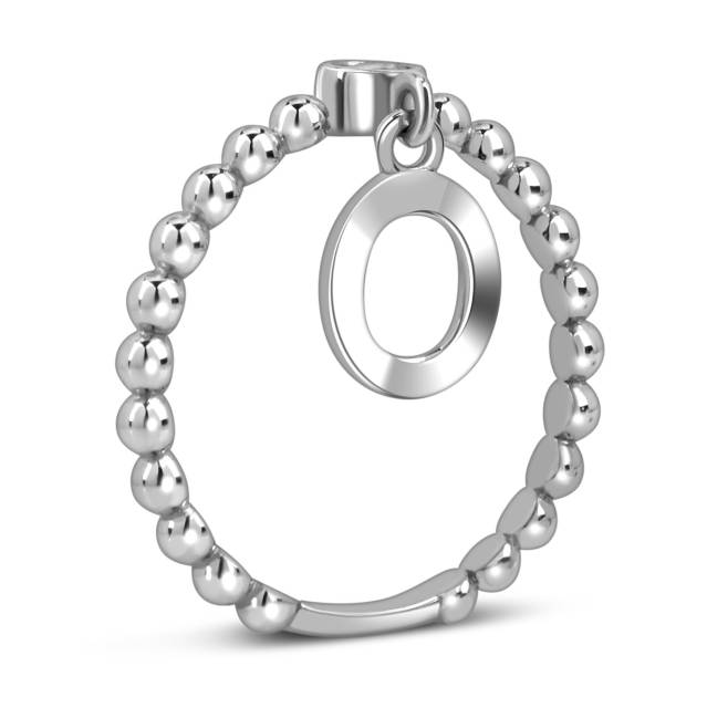 Кольцо из белого золота с фианитом, буква "О" (057868)