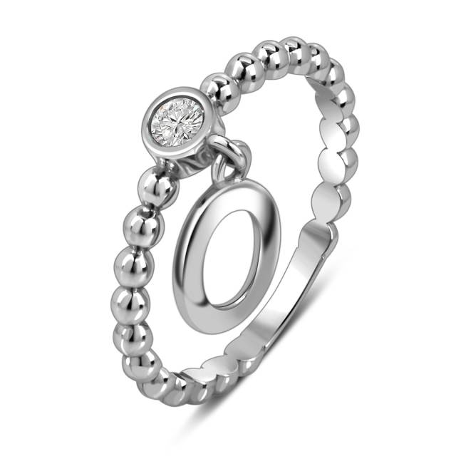 Кольцо из белого золота с фианитом, буква "О" (057868)