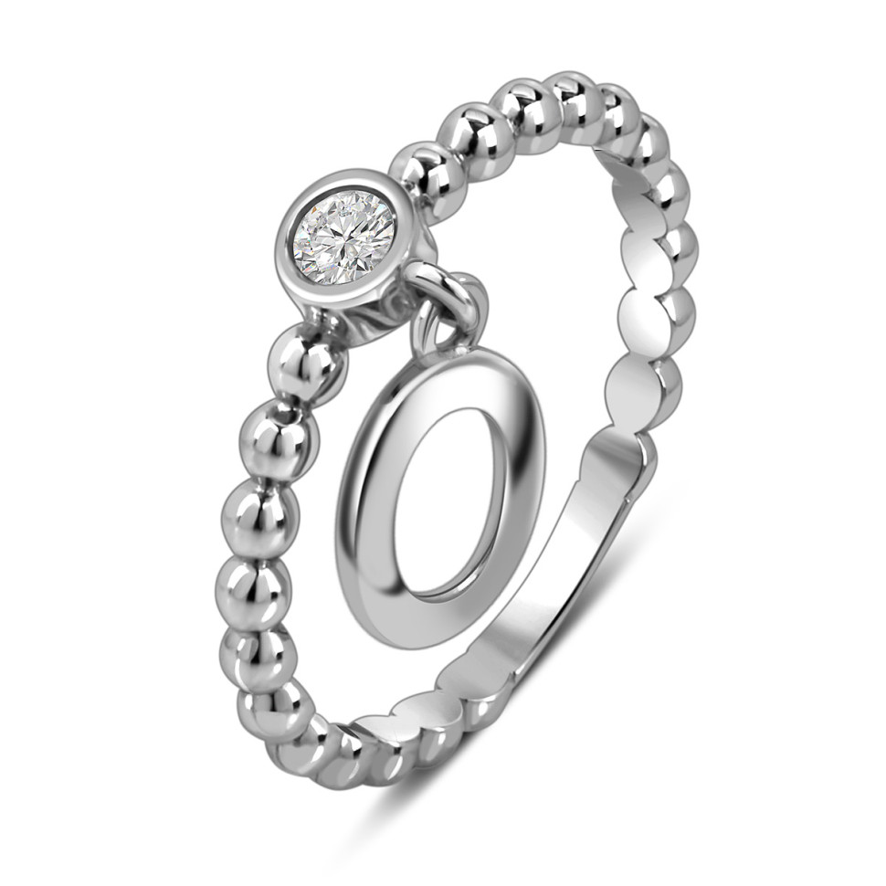 Кольцо из белого золота с фианитом, буква 