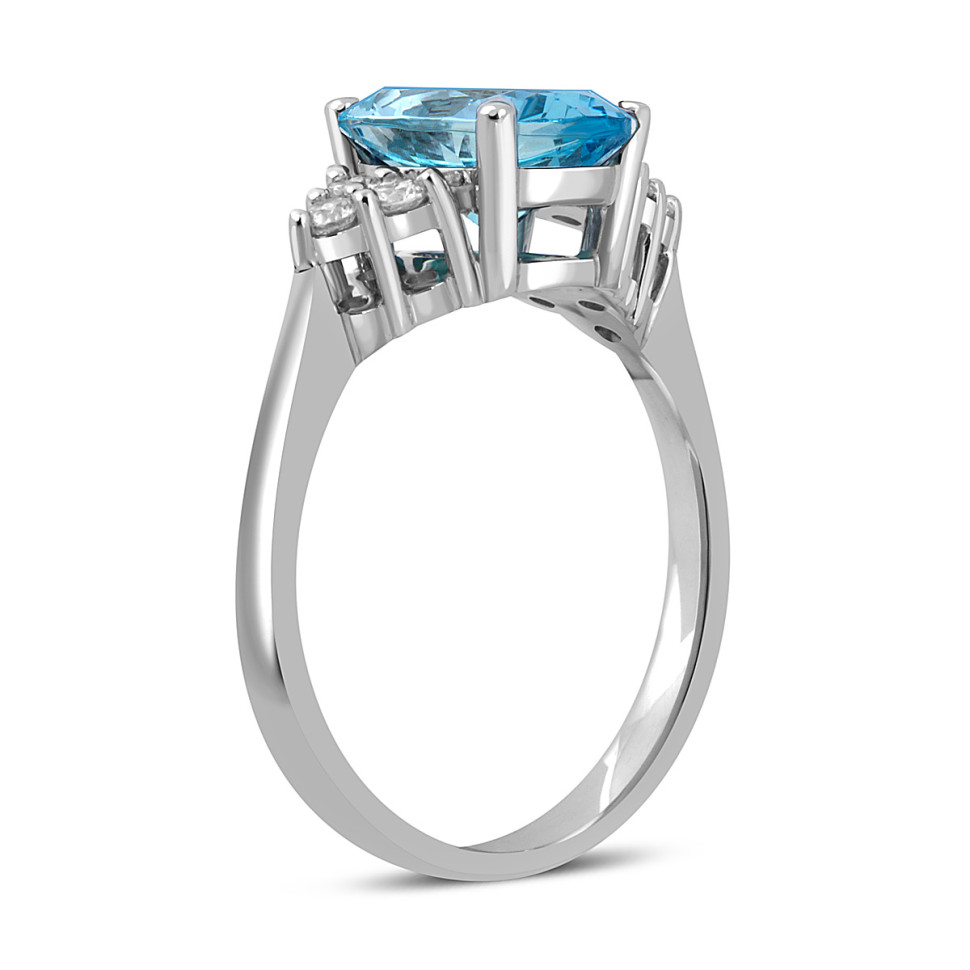 Кольцо из белого золота с бриллиантами и аквамарином (052733)