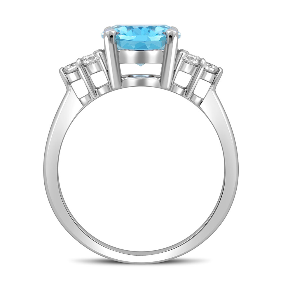 Кольцо из белого золота с бриллиантами и аквамарином (052733)