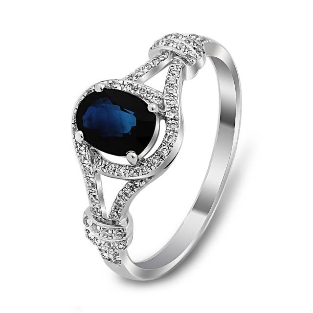 Кольцо из белого золота с бриллиантами и сапфиром (025303)
