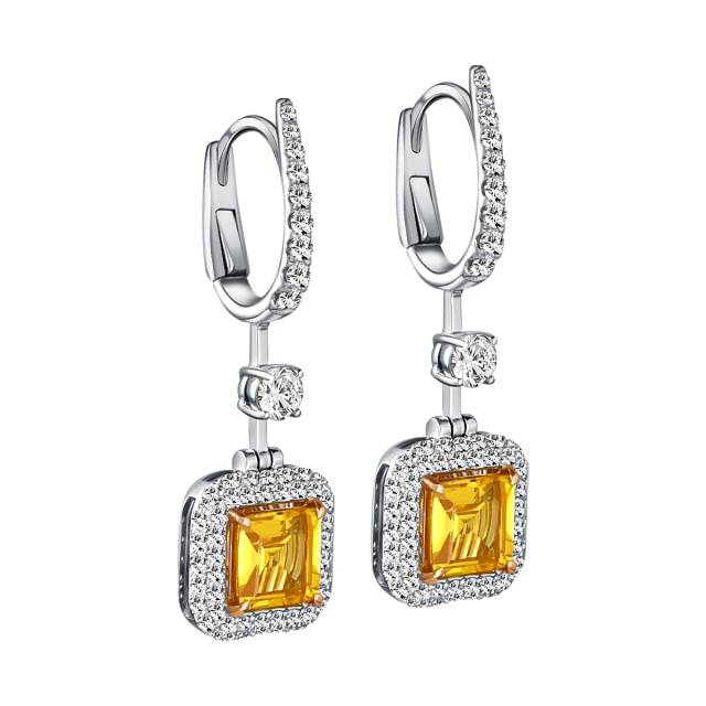Серьги из белого золота с жёлтыми сапфирами и бриллиантами (064159)