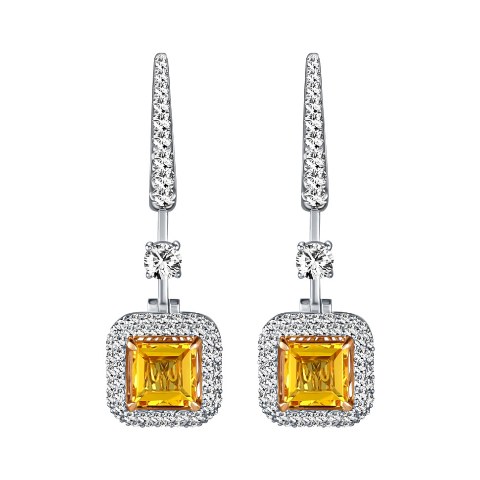 Серьги из белого золота с жёлтыми сапфирами и бриллиантами (064159)