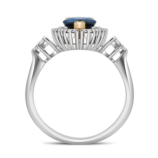 Кольцо из белого золота с бриллиантами и сапфиром (046739)