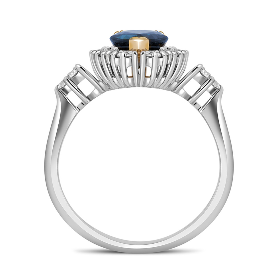 Кольцо из белого золота с бриллиантами и сапфиром (046739)