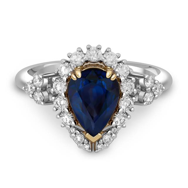 Кольцо из белого золота с бриллиантами и сапфиром (046739)