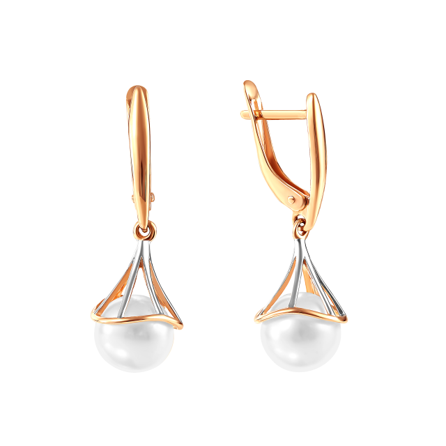 Серьги из красного золота с жемчугом (041629)