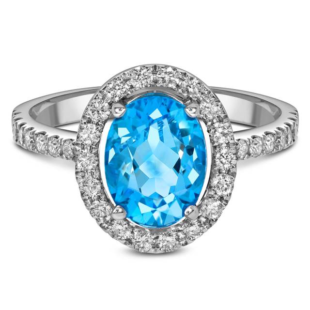 Кольцо из белого золота с бриллиантами и топазом (060383)