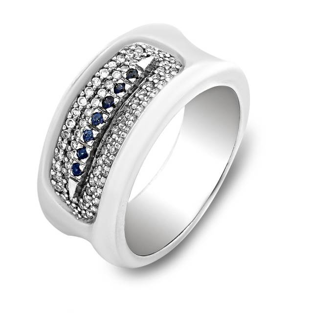 Кольцо из белого золота с бриллиантами и сапфирами (021156)
