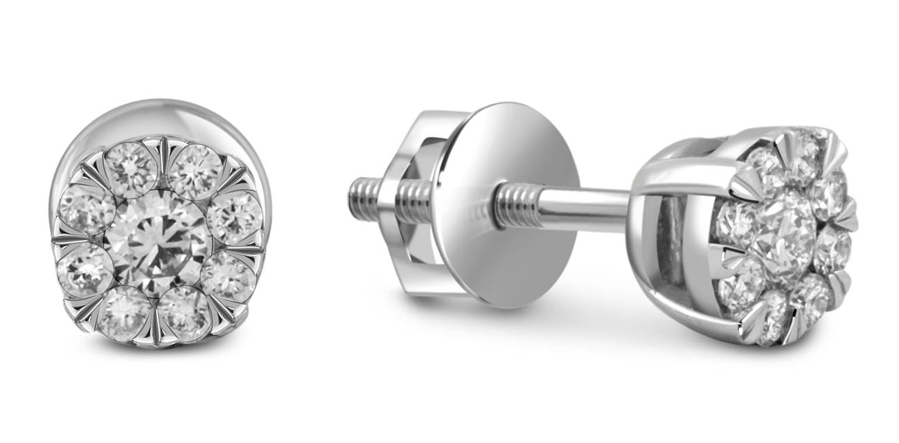 Серьги пусеты из белого золота с бриллиантами (050543)