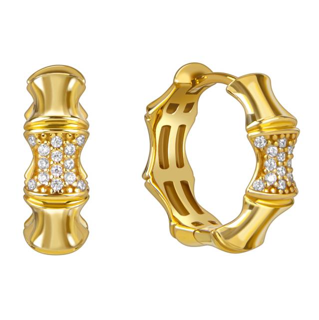Серьги конго из жёлтого золота с фианитами (057841)