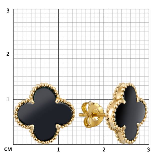 Серьги пусеты из жёлтого золота с ониксами (057690)