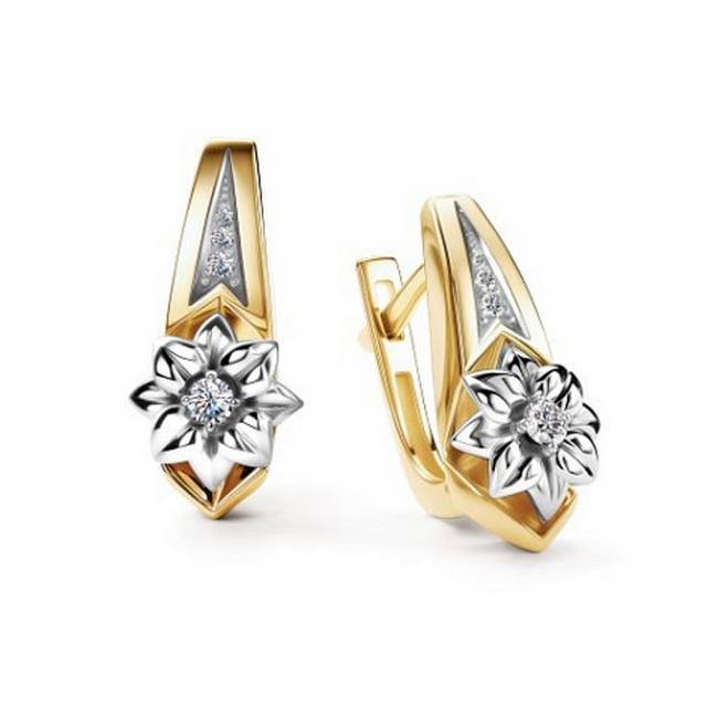 Серьги из комбинированного золота с бриллиантами (058374)