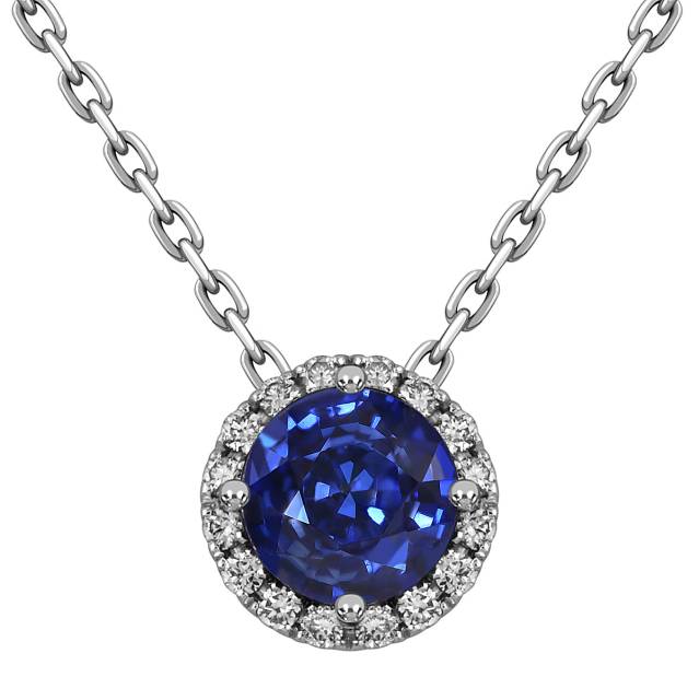 Кулон из белого золота с бриллиантами и сапфиром (053427)
