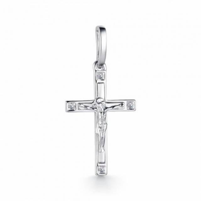 Кулон крест из белого золота с бриллиантами (039515)
