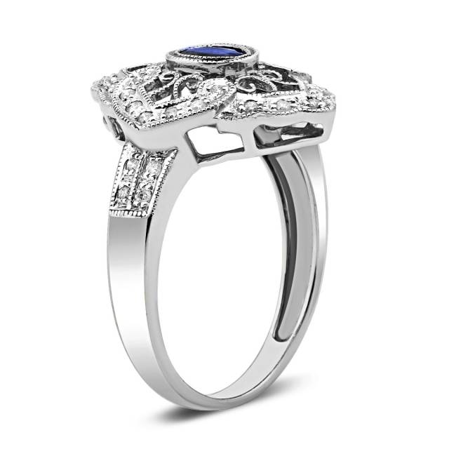 Кольцо из белого золота с бриллиантами и сапфиром (020328)