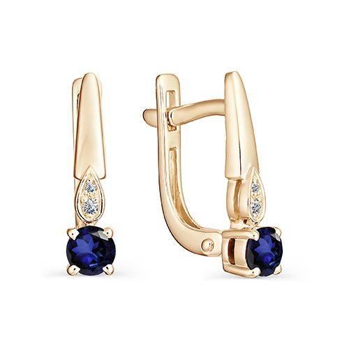 Серьги из красного золота с бриллиантами и сапфирами (033678)