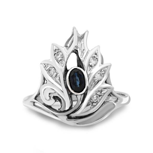 Кольцо из белого золота с бриллиантами и сапфиром (020326)