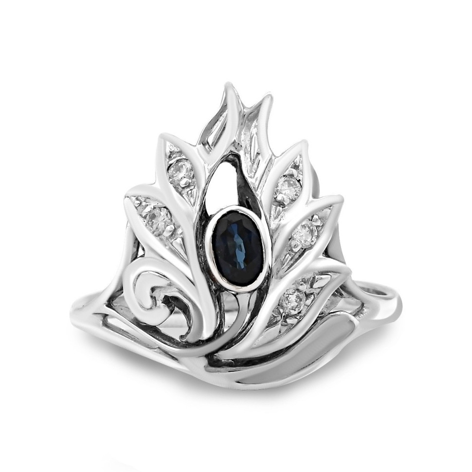 Кольцо из белого золота с бриллиантами и сапфиром (020326)