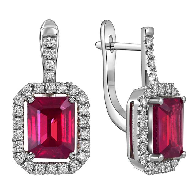 Серьги из белого золота с бриллиантами и рубинами (055087)
