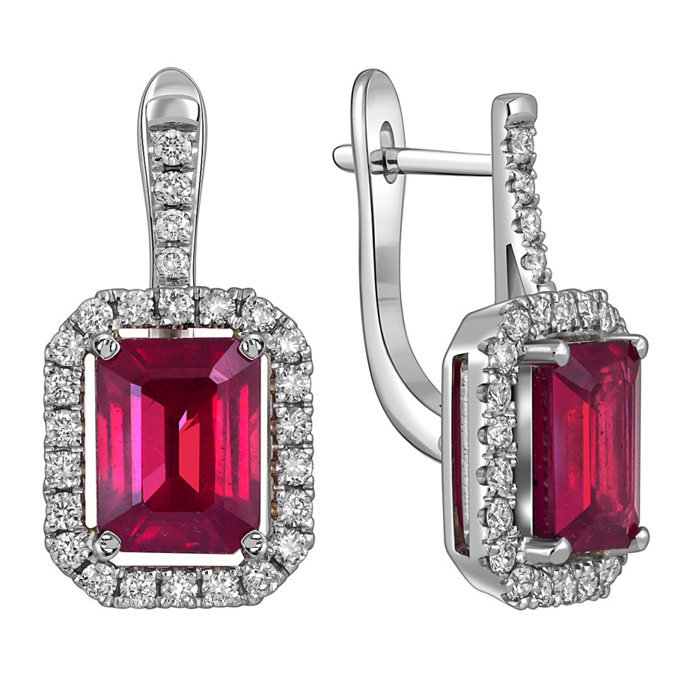 Серьги из белого золота с бриллиантами и рубинами (055087)