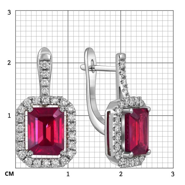 Серьги из белого золота с бриллиантами и рубинами (055087)