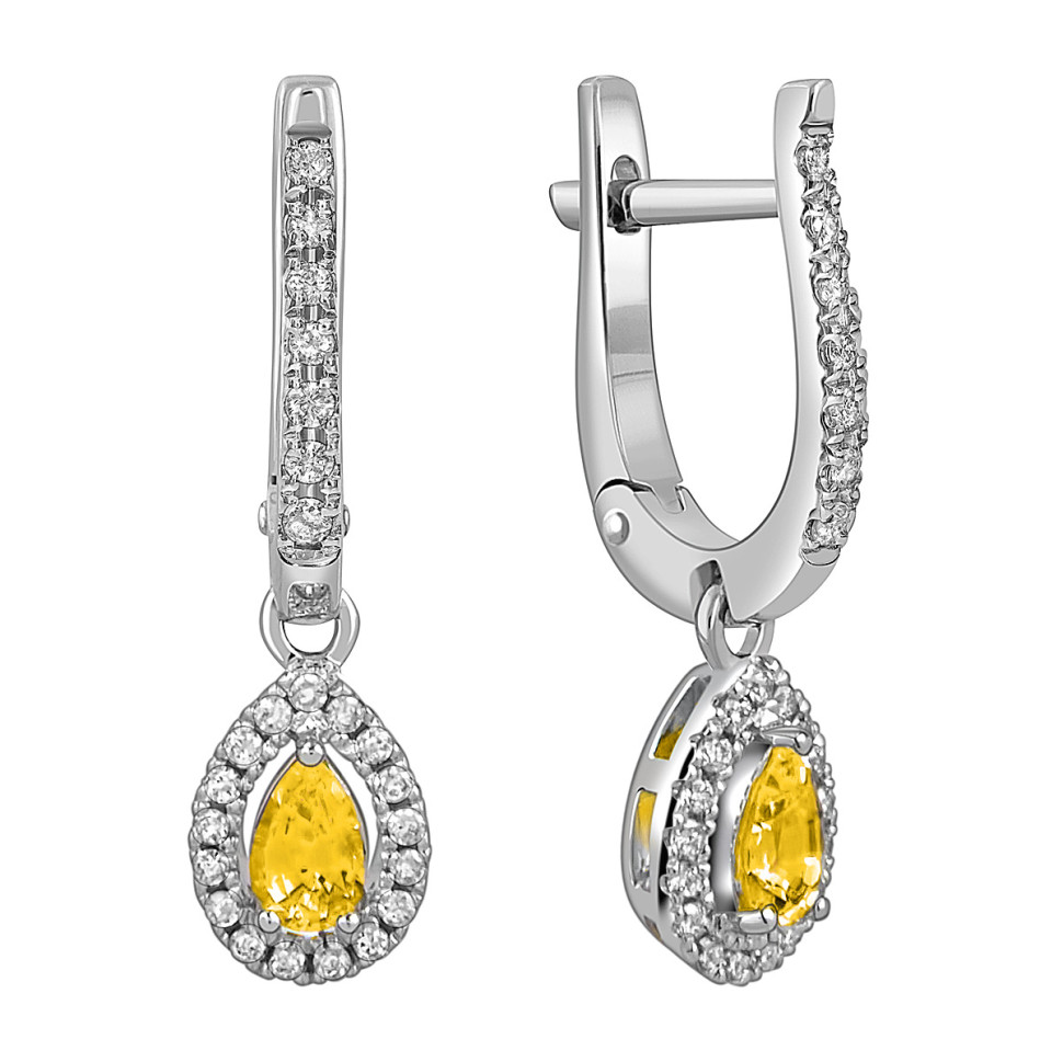 Серьги из белого золота с бриллиантами и жёлтыми сапфирами (059976)