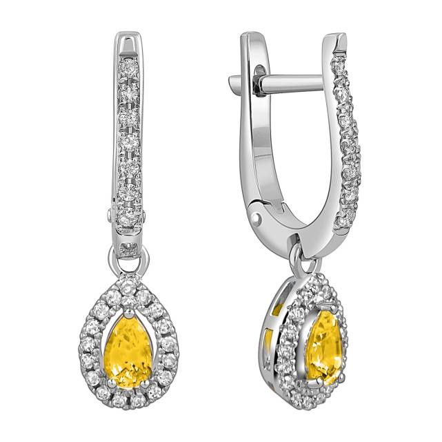 Серьги из белого золота с бриллиантами и жёлтыми сапфирами (059976)