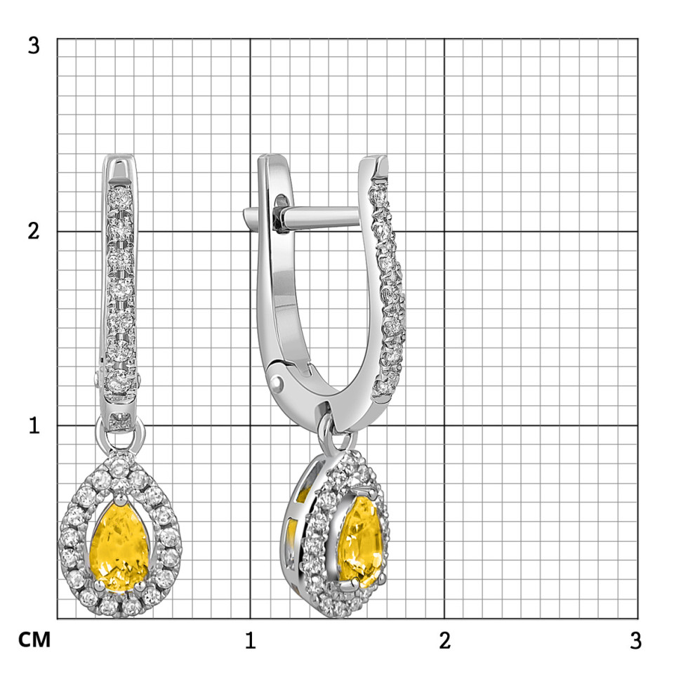 Серьги из белого золота с бриллиантами и жёлтыми сапфирами (059976)
