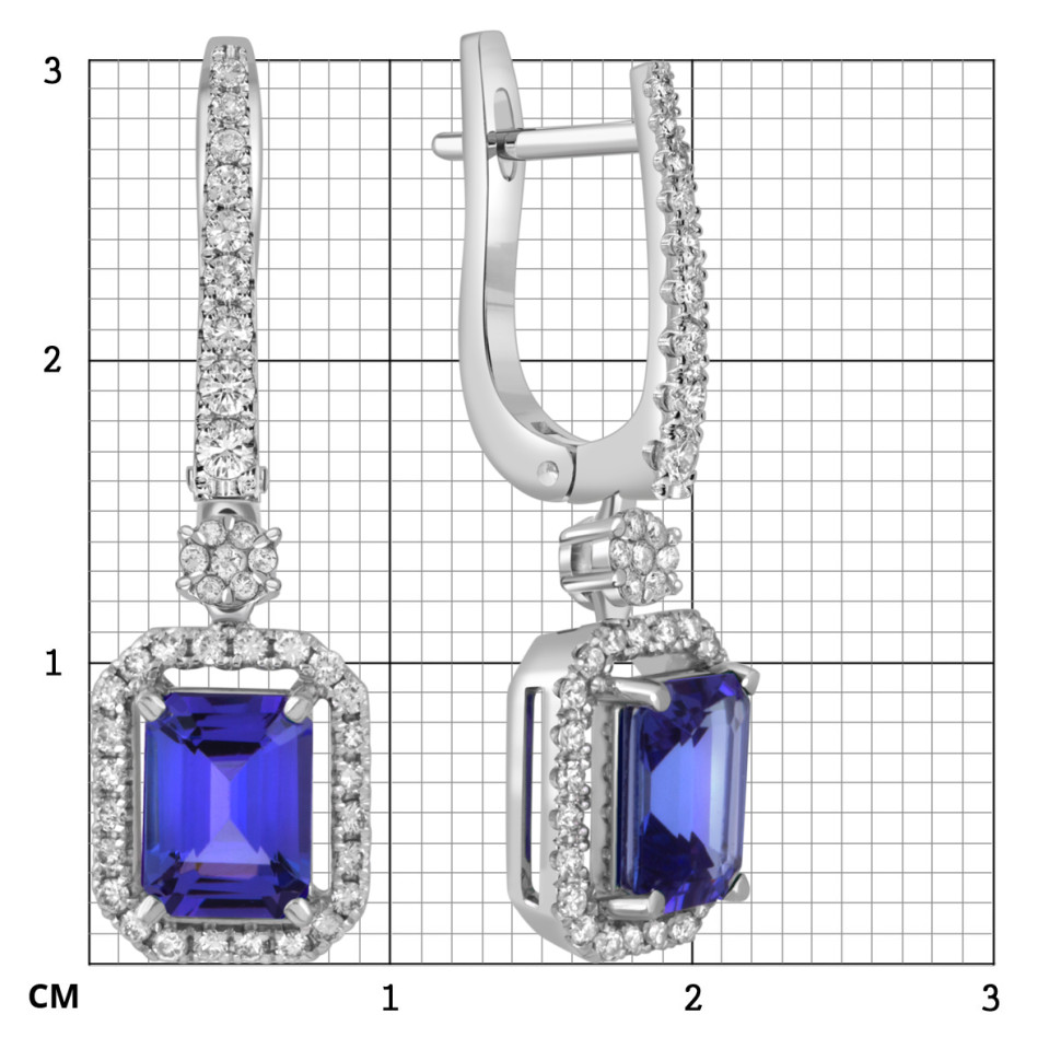 Серьги из белого золота с бриллиантами и танзанитами (050553)