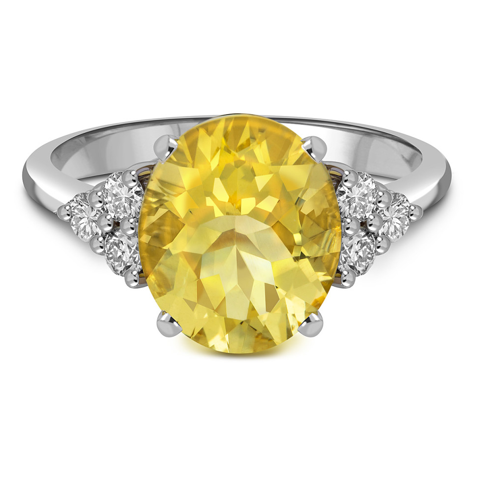 Кольцо из белого золота с бриллиантами и жёлтым бериллом (063448)