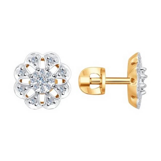 Серьги пусеты из красного золота с бриллиантами (035380)