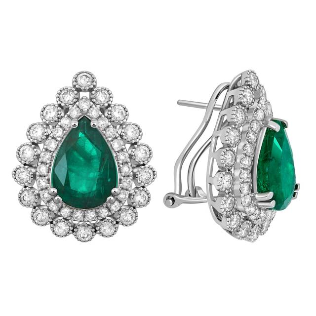 Серьги из белого золота с бриллиантами и изумрудами (047592)
