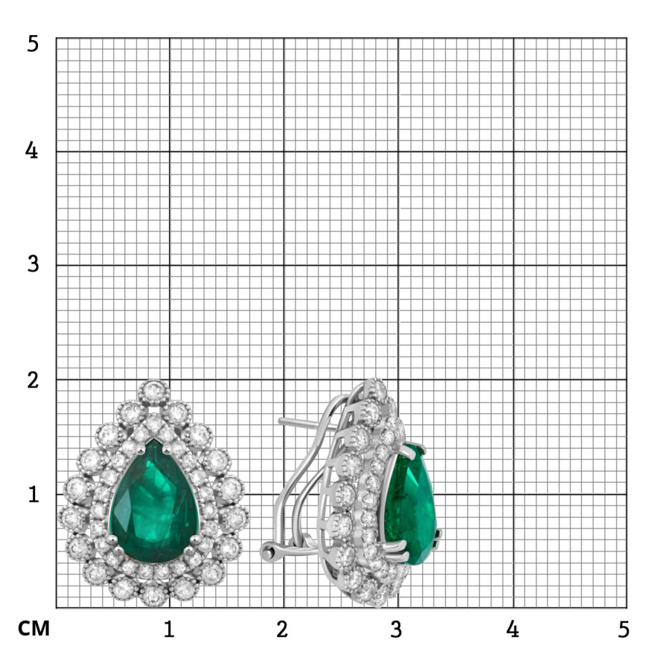 Серьги из белого золота с бриллиантами и изумрудами (047592)