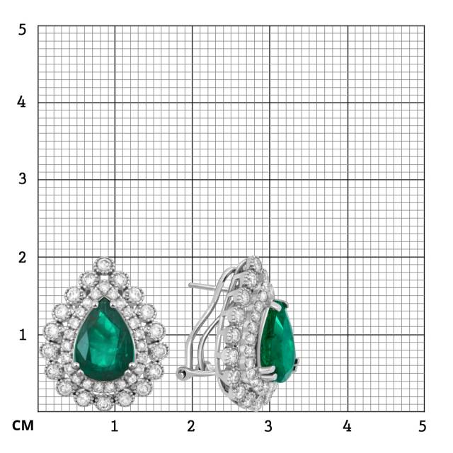 Серьги из белого золота с бриллиантами и изумрудами (047592)
