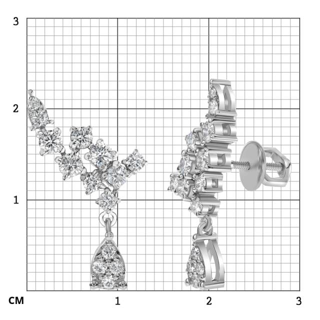 Серьги пусеты из белого золота с бриллиантами  (063694)