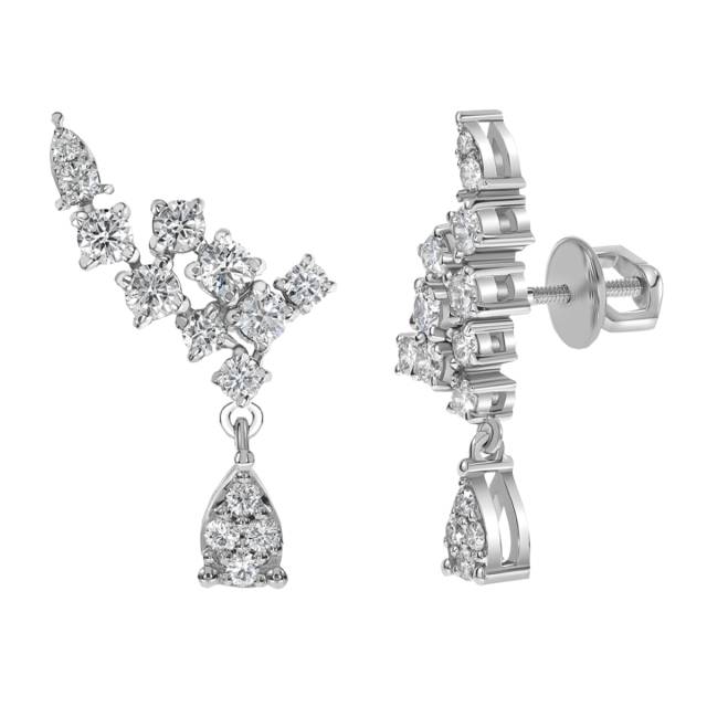 Серьги пусеты из белого золота с бриллиантами  (063694)