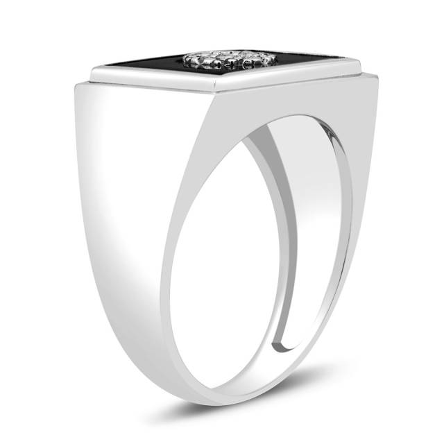 Кольцо мужское из белого золота с бриллиантами и ониксом (023037)