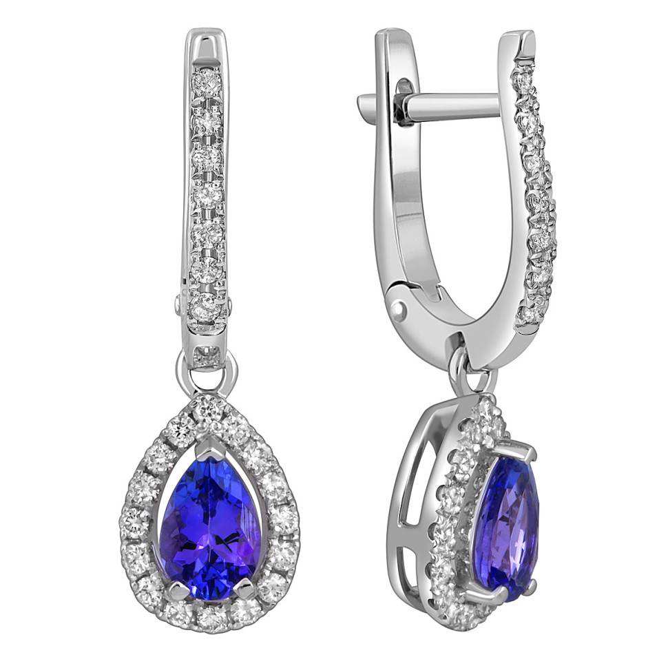 Серьги из белого золота с бриллиантами и танзанитами (055120)