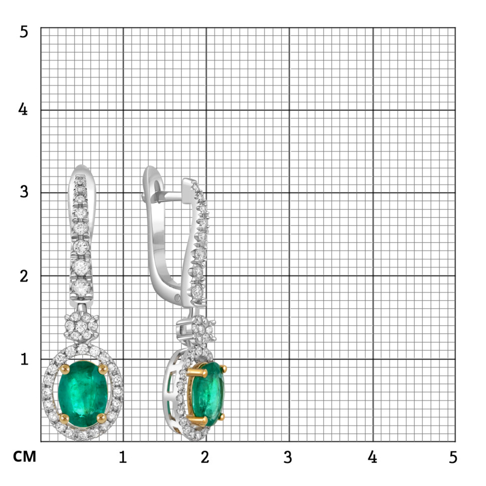 Серьги из белого золота с бриллиантами и изумрудами (049506)