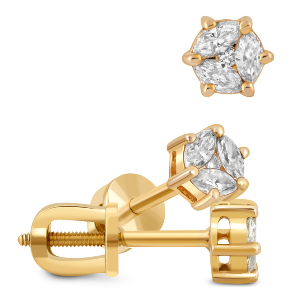 Серьги пусеты из жёлтого золота с бриллиантами (048464)